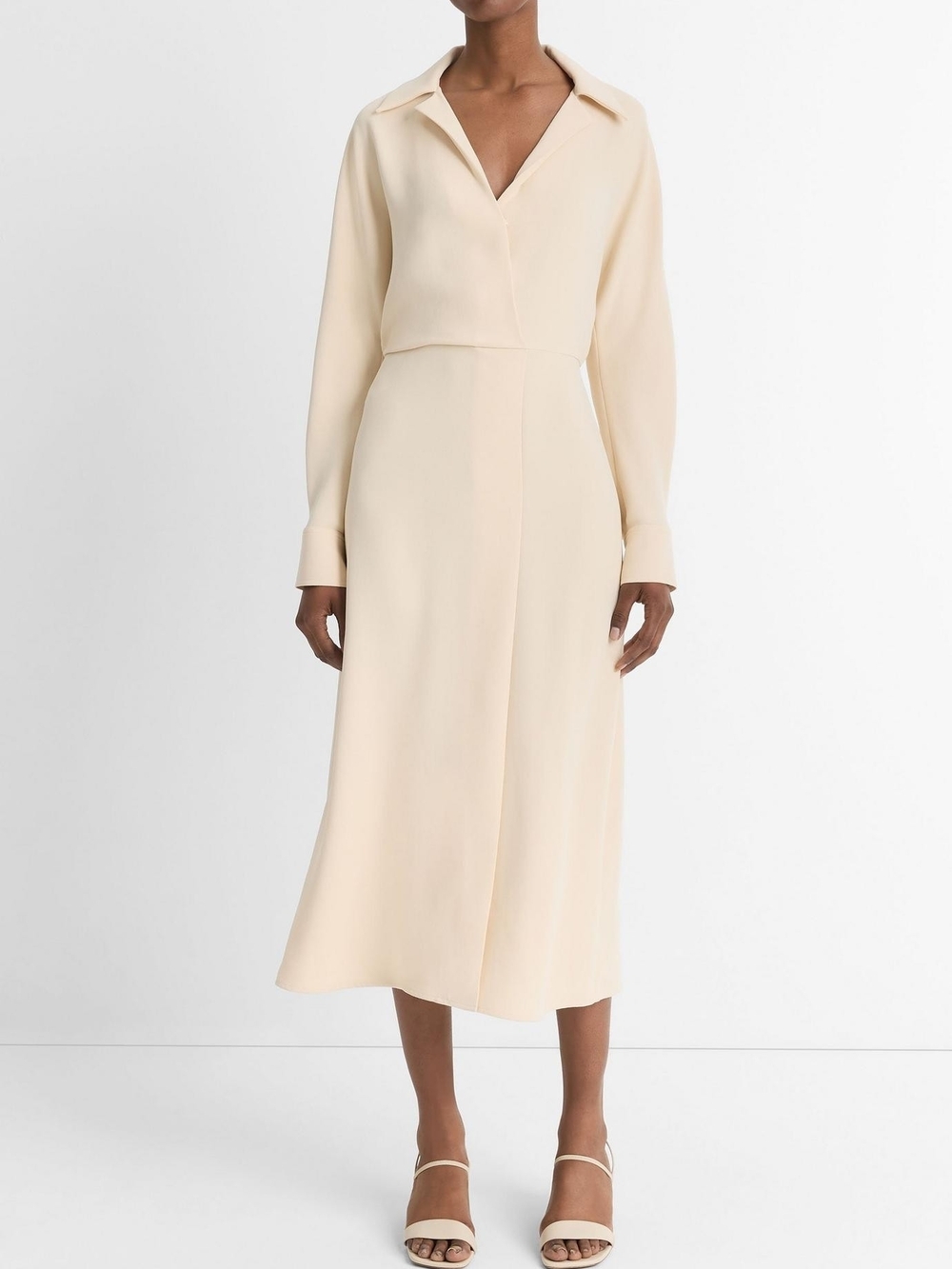 Vince Silk-Look Long Sleeve Shirtdress Midi Maxi Dress Minimalist Luxe Size S